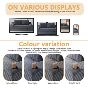 English Elm 70.8-Inch Corduroy Sleeper Sofa with Cup Holders Storage Pockets and Two Throw Pillows Grey W834P527477