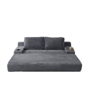 English Elm 70.8-Inch Corduroy Sleeper Sofa with Cup Holders Storage Pockets and Two Throw Pillows Grey W834P527477