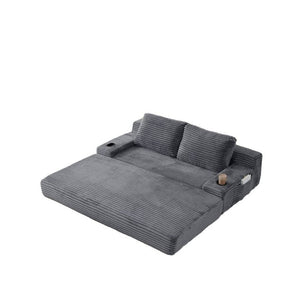 English Elm 70.8-Inch Corduroy Sleeper Sofa with Cup Holders Storage Pockets and Two Throw Pillows Grey W834P527477