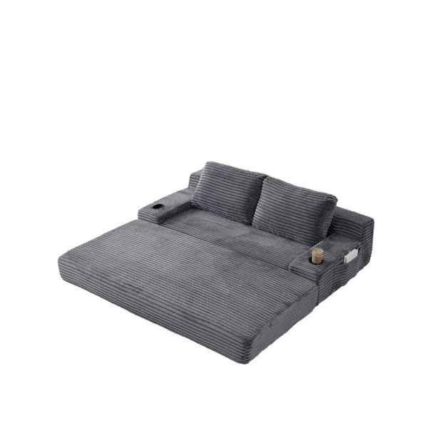 English Elm 70.8-Inch Corduroy Sleeper Sofa with Cup Holders Storage Pockets and Two Throw Pillows Grey W834P527477
