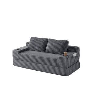 English Elm 70.8-Inch Corduroy Sleeper Sofa with Cup Holders Storage Pockets and Two Throw Pillows Grey W834P527477