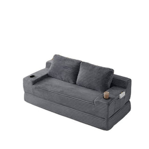 English Elm 70.8-Inch Corduroy Sleeper Sofa with Cup Holders Storage Pockets and Two Throw Pillows Grey W834P527477