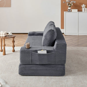 English Elm 70.8-Inch Corduroy Sleeper Sofa with Cup Holders Storage Pockets and Two Throw Pillows Grey W834P527477