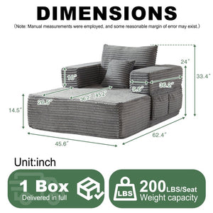 English Elm 62.4-Inch Modular Lounge Chair with Armrest Storage Foam Cushion and Reclining Seat W834P527482