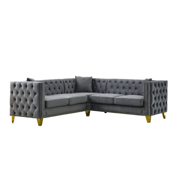 English Elm 82.2-inch Velvet Chesterfield Sectional with Copper Nailhead Trim for Living Spaces W834S00654
