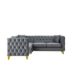 English Elm 82.2-inch Velvet Chesterfield Sectional with Copper Nailhead Trim for Living Spaces W834S00654