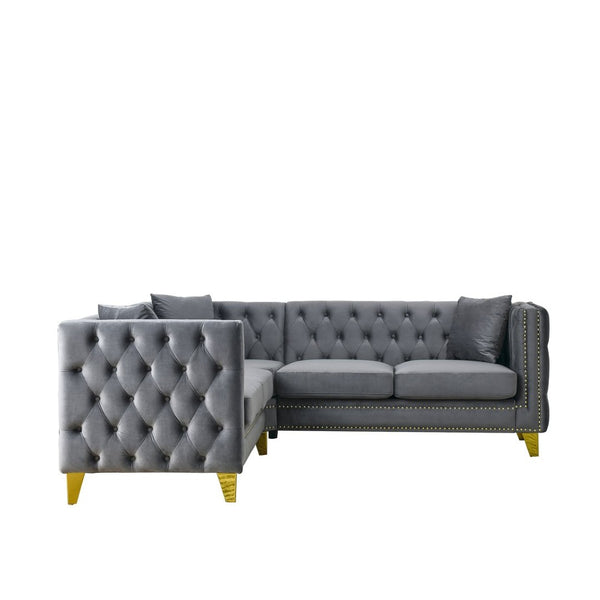 English Elm 82.2-inch Velvet Chesterfield Sectional with Copper Nailhead Trim for Living Spaces W834S00654