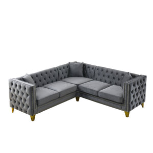 English Elm 82.2-inch Velvet Chesterfield Sectional with Copper Nailhead Trim for Living Spaces W834S00654