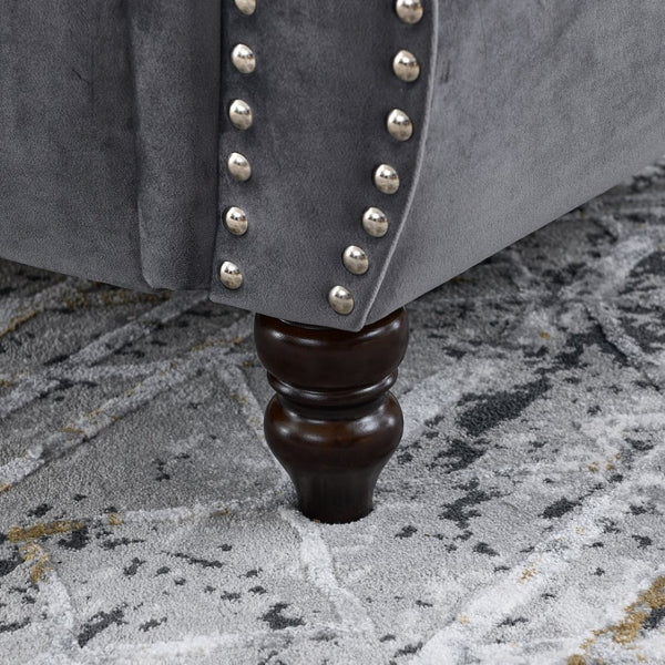 English Elm 58.8" Chesterfield Velvet Sofa Tufted Nailhead 2 Seater for Living Room or Office W834S00655