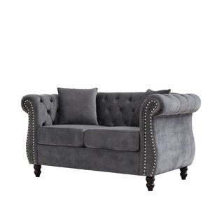 English Elm 58.8" Chesterfield Velvet Sofa Tufted Nailhead 2 Seater for Living Room or Office W834S00655
