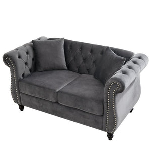 English Elm 58.8" Chesterfield Velvet Sofa Tufted Nailhead 2 Seater for Living Room or Office W834S00655