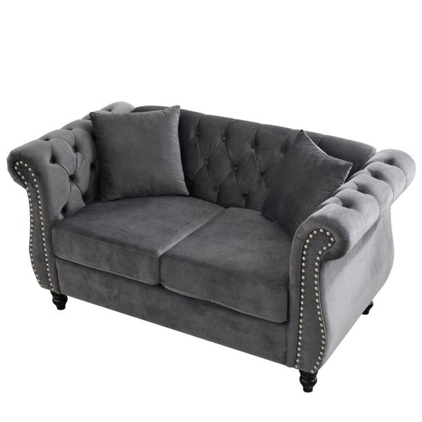 English Elm 58.8" Chesterfield Velvet Sofa Tufted Nailhead 2 Seater for Living Room or Office W834S00655