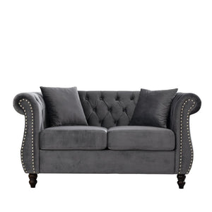English Elm 58.8" Chesterfield Velvet Sofa Tufted Nailhead 2 Seater for Living Room or Office W834S00655