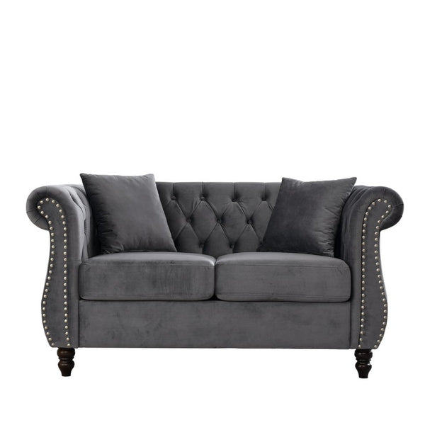 English Elm 58.8" Chesterfield Velvet Sofa Tufted Nailhead 2 Seater for Living Room or Office W834S00655