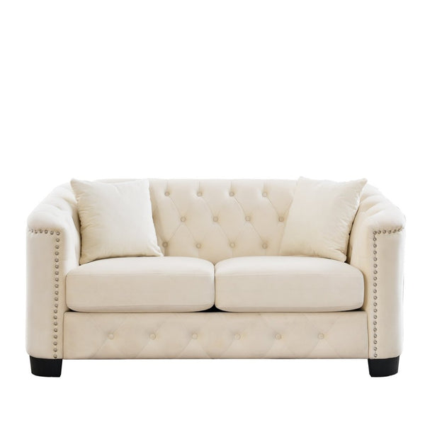 English Elm 59-inch Chesterfield Velvet Loveseat Tufted Button Back with Nailhead Trim for Any Room W834S00656