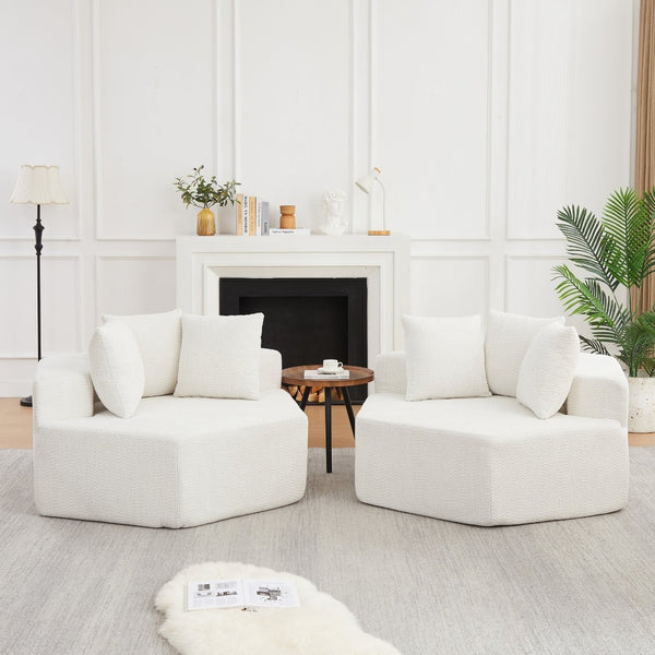 English Elm 54-inch Hexagonal Modular Chenille Lounge Chair with Spring Coil Support for Living Spaces Beige W834S00657