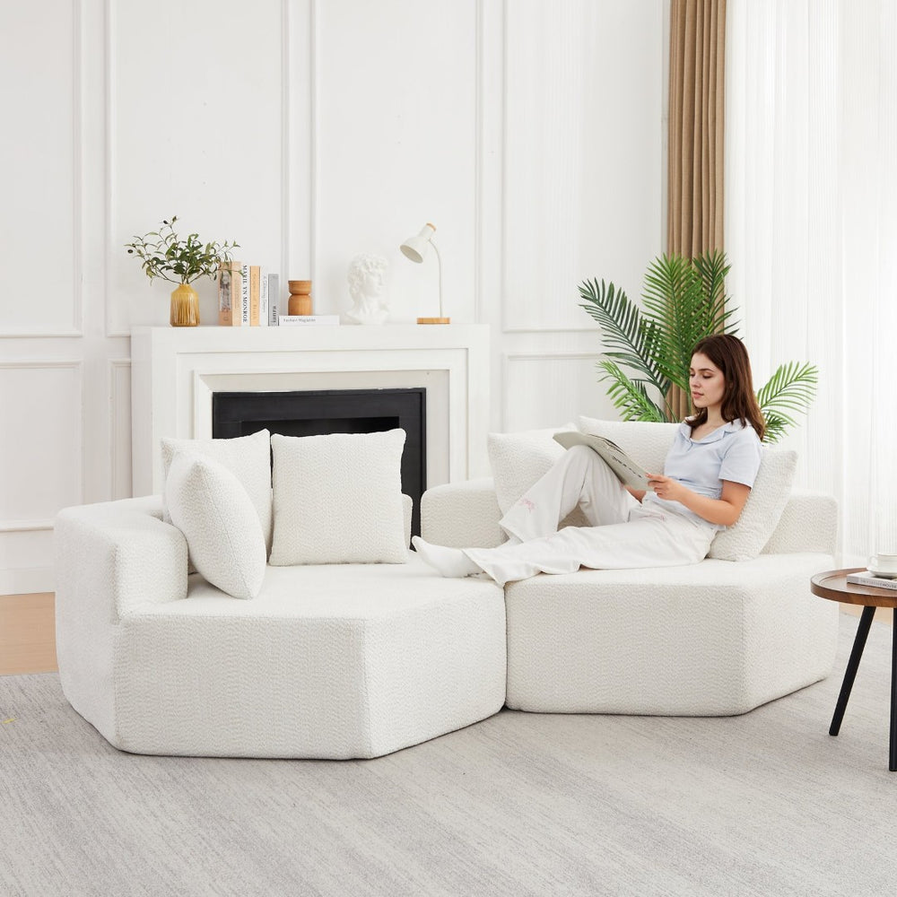 English Elm 54-inch Hexagonal Modular Chenille Lounge Chair with Spring Coil Support for Living Spaces Beige W834S00657