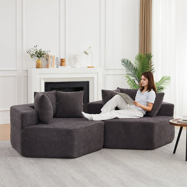English Elm 54-inch Hexagonal Modular Chenille Lounge Chair with Spring Coil Support for Living Spaces Grey W834S00658