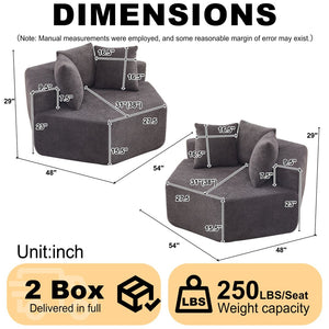 English Elm 54-inch Hexagonal Modular Chenille Lounge Chair with Spring Coil Support for Living Spaces Grey W834S00658
