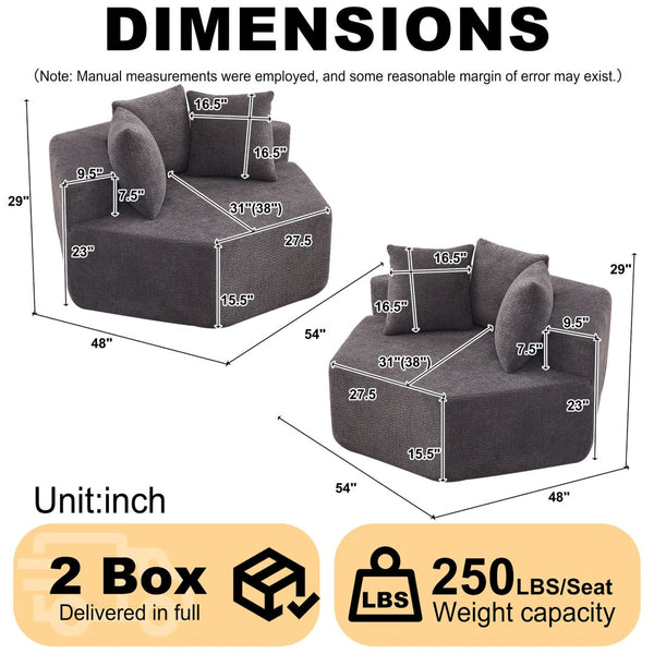 English Elm 54-inch Hexagonal Modular Chenille Lounge Chair with Spring Coil Support for Living Spaces Grey W834S00658