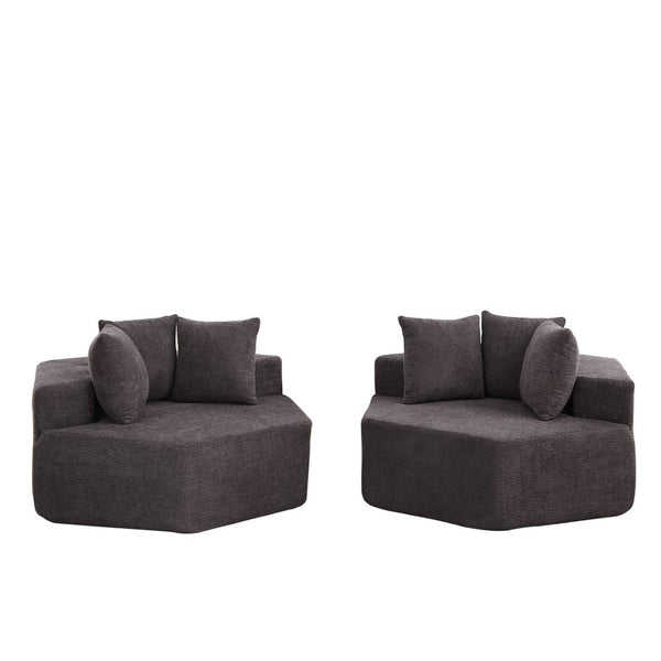 English Elm 54-inch Hexagonal Modular Chenille Lounge Chair with Spring Coil Support for Living Spaces Grey W834S00658