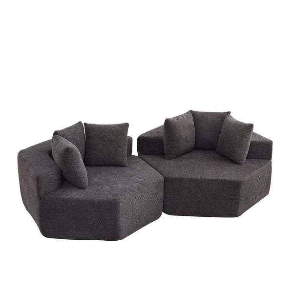 English Elm 54-inch Hexagonal Modular Chenille Lounge Chair with Spring Coil Support for Living Spaces Grey W834S00658
