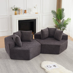English Elm 54-inch Hexagonal Modular Chenille Lounge Chair with Spring Coil Support for Living Spaces Grey W834S00658