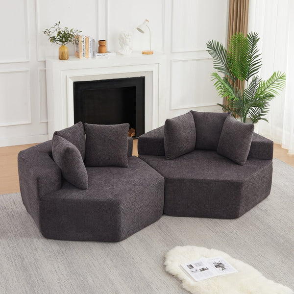 English Elm 54-inch Hexagonal Modular Chenille Lounge Chair with Spring Coil Support for Living Spaces Grey W834S00658