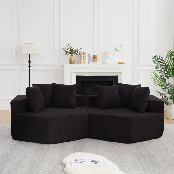 English Elm 54-inch Hexagonal Modular Chenille Lounge Chair with Spring Coil Support for Living Spaces Black W834S00659
