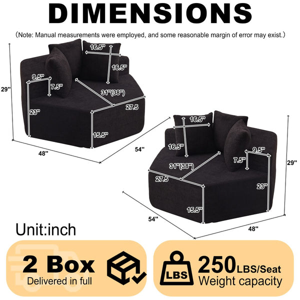 English Elm 54-inch Hexagonal Modular Chenille Lounge Chair with Spring Coil Support for Living Spaces Black W834S00659