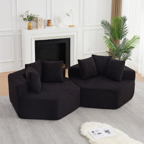 English Elm 54-inch Hexagonal Modular Chenille Lounge Chair with Spring Coil Support for Living Spaces Black W834S00659