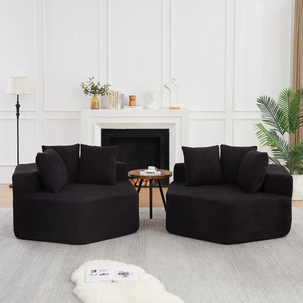 English Elm 54-inch Hexagonal Modular Chenille Lounge Chair with Spring Coil Support for Living Spaces Black W834S00659