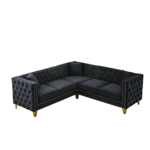 English Elm 82.2-inch Velvet Chesterfield Sectional with Tufted Back and Copper Nailhead Trim W834S00660