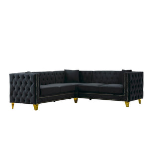 English Elm 82.2-inch Velvet Chesterfield Sectional with Tufted Back and Copper Nailhead Trim W834S00660