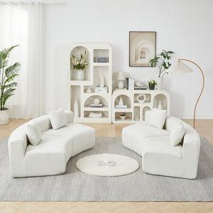 English Elm Chenille Modular Curved Sectional Sofa with Piano Key Seats and Four Accent Pillows Beige W834S00661