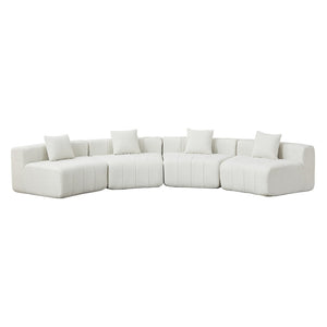 English Elm Chenille Modular Curved Sectional Sofa with Piano Key Seats and Four Accent Pillows Beige W834S00661