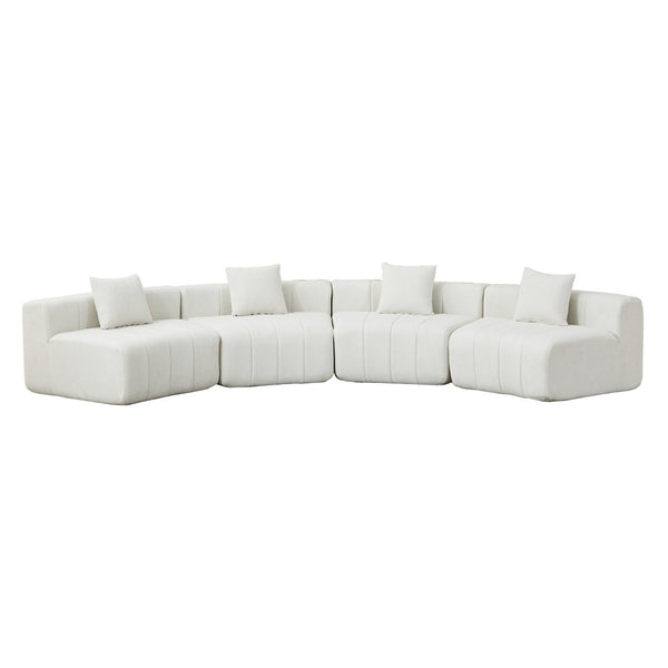English Elm Chenille Modular Curved Sectional Sofa with Piano Key Seats and Four Accent Pillows Beige W834S00661