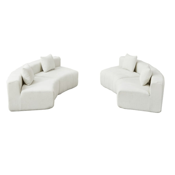 English Elm Chenille Modular Curved Sectional Sofa with Piano Key Seats and Four Accent Pillows Beige W834S00661