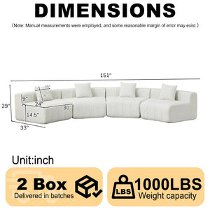 English Elm Chenille Modular Curved Sectional Sofa with Piano Key Seats and Four Accent Pillows Beige W834S00661