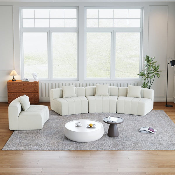 English Elm Chenille Modular Curved Sectional Sofa with Piano Key Seats and Four Accent Pillows Beige W834S00661