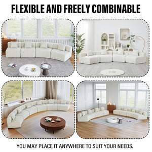 English Elm Chenille Modular Curved Sectional Sofa with Piano Key Seats and Four Accent Pillows Beige W834S00661