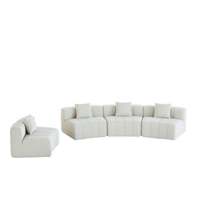 English Elm Chenille Modular Curved Sectional Sofa with Piano Key Seats and Four Accent Pillows Beige W834S00661