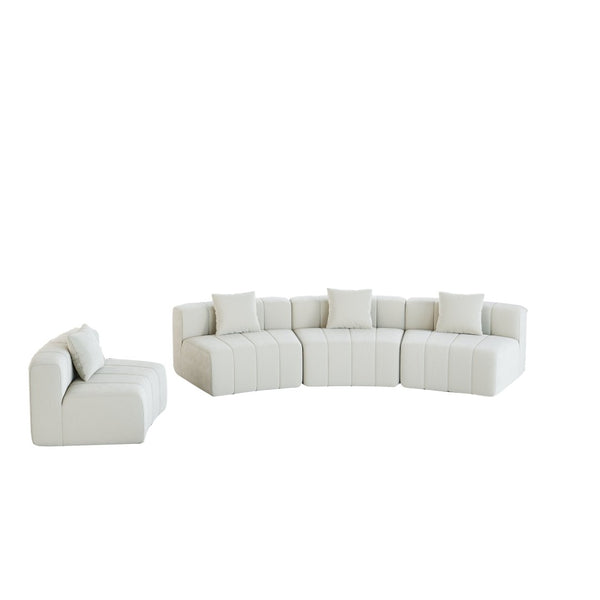 English Elm Chenille Modular Curved Sectional Sofa with Piano Key Seats and Four Accent Pillows Beige W834S00661