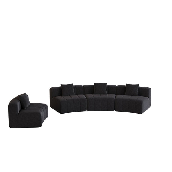 English Elm Chenille Modular Curved Sectional Sofa with Piano Key Seats and Four Accent Pillows Black W834S00662
