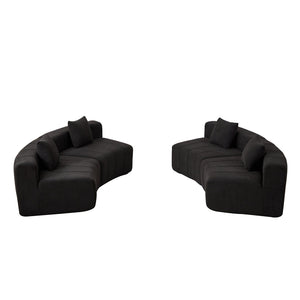 English Elm Chenille Modular Curved Sectional Sofa with Piano Key Seats and Four Accent Pillows Black W834S00662