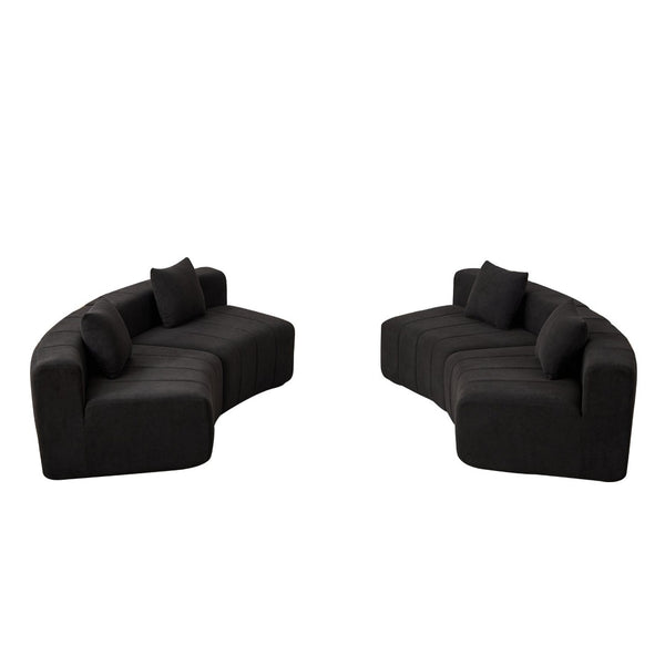 English Elm Chenille Modular Curved Sectional Sofa with Piano Key Seats and Four Accent Pillows Black W834S00662