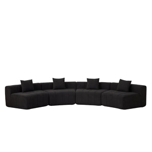 English Elm Chenille Modular Curved Sectional Sofa with Piano Key Seats and Four Accent Pillows Black W834S00662