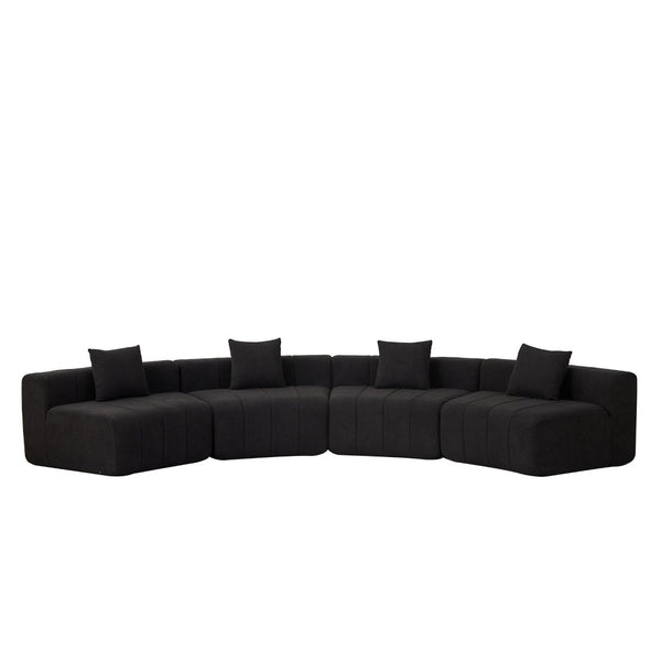 English Elm Chenille Modular Curved Sectional Sofa with Piano Key Seats and Four Accent Pillows Black W834S00662
