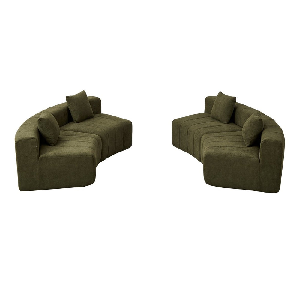 English Elm Chenille Modular Curved Sectional Sofa with Piano Key Seats and Four Accent Pillows Green W834S00663
