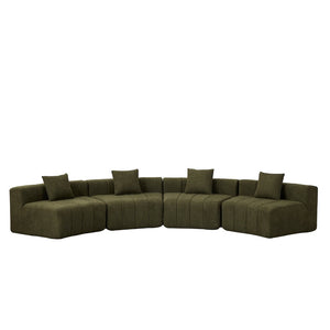 English Elm Chenille Modular Curved Sectional Sofa with Piano Key Seats and Four Accent Pillows Green W834S00663